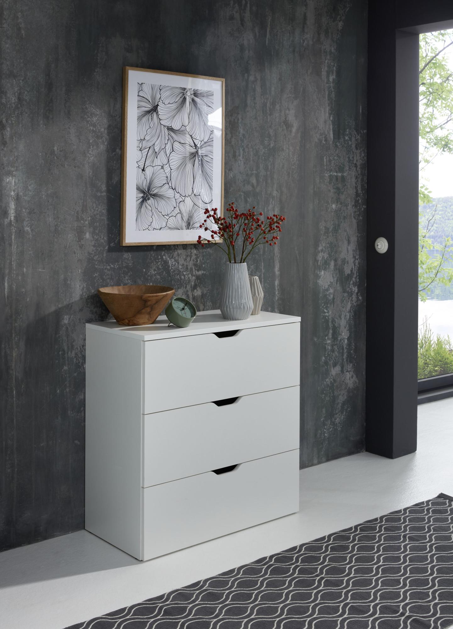 Basix Meuble De Rangement 3 Tiroirs Mélaminé Blanc L H P 78