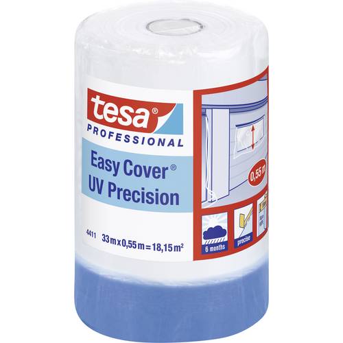 tesa Easy Cover Film ECONOMY 33 m x 140 cm Film de Masquage 2 en 1 pour Peinture et Ruban de Masquage
