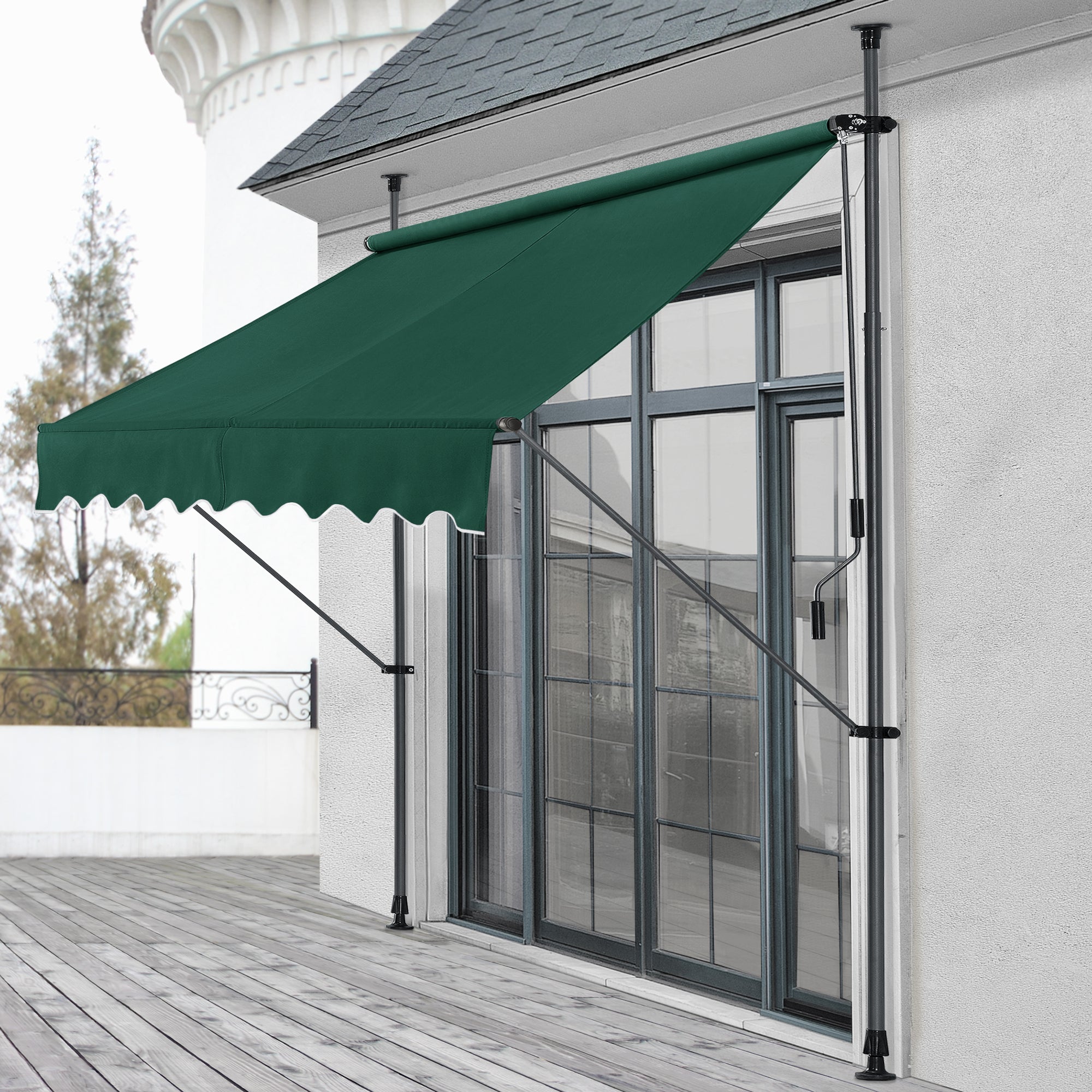 Toldo articulado barras telescópicas 400 x 120 x 200-300 cm verde oscuro [pro.tec]®