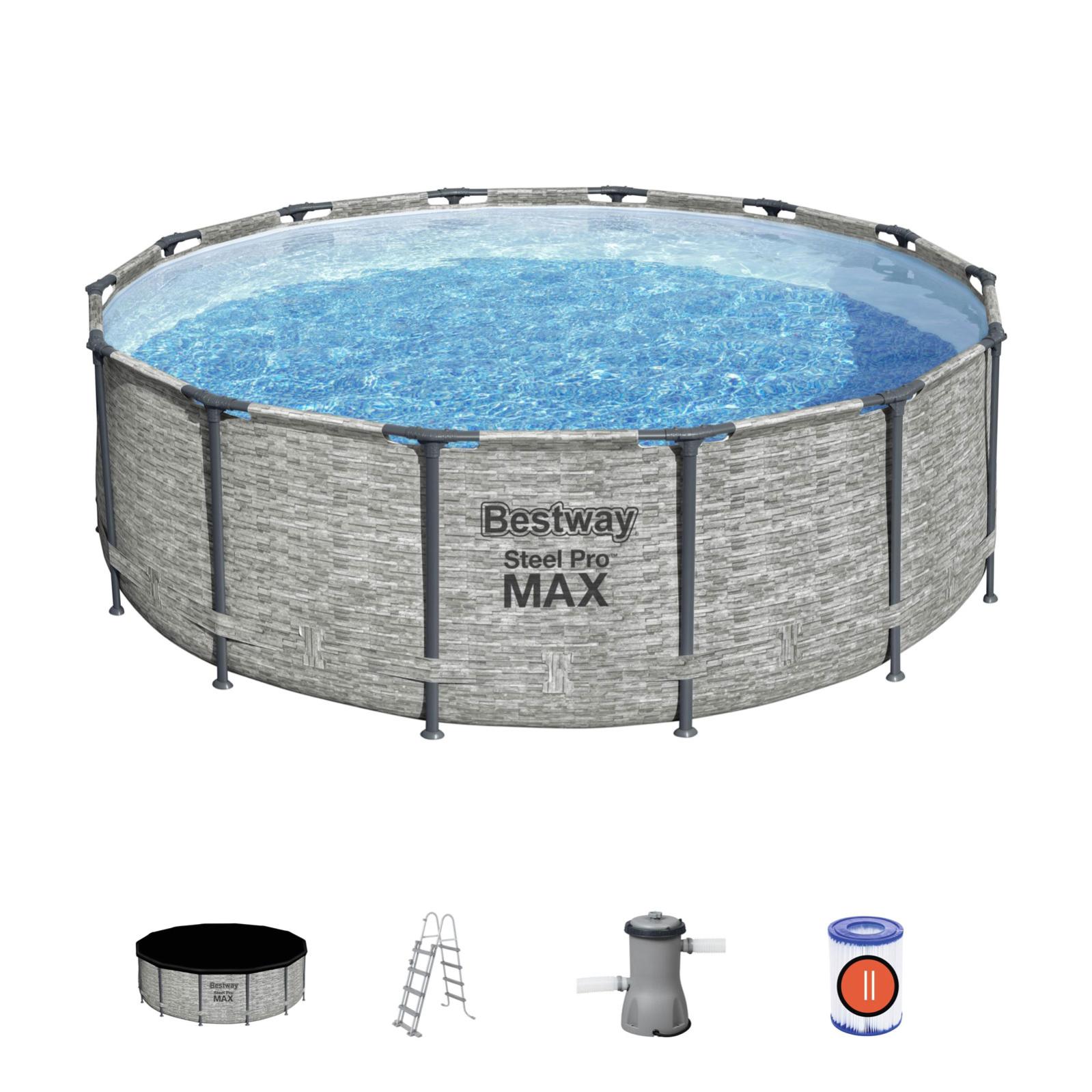 Kit Piscine Hors Sol Tubulaire Bestway Steel Pro Max - 427 X 122 Cm - Ronde (Livrée Avec Pompe De Filtration, Échelle + Bâche)