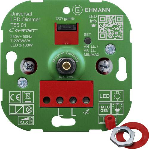 Ehmann 5500x0100 Variateur rotatif Adapté pour ampoule: Lampe LED, Lampe  halogène, Ampoule électrique