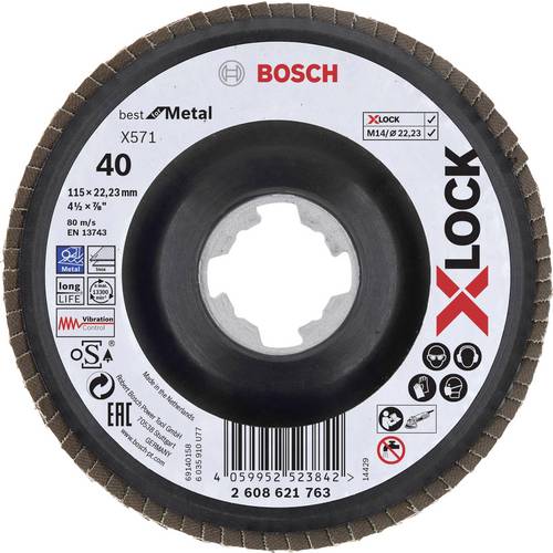 Bosch Accessories 2608621763 Disque De Ponçage À Lamelles X-lock, Métal,  Éperon Incliné, G 60, X571, 115 Mm, K40 Ø 115