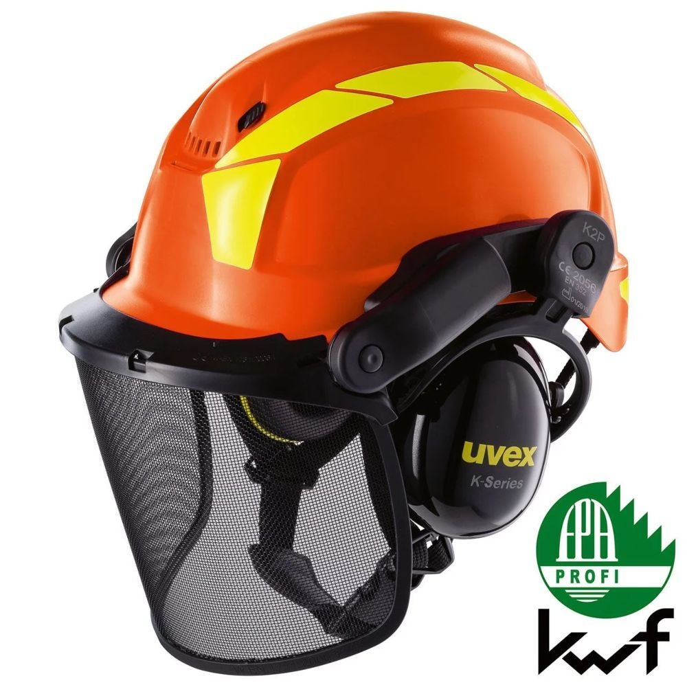 Kit forestier avec casque de protection visière grillagée et bouchons d' oreille PHEOS UVEX Orange Unique