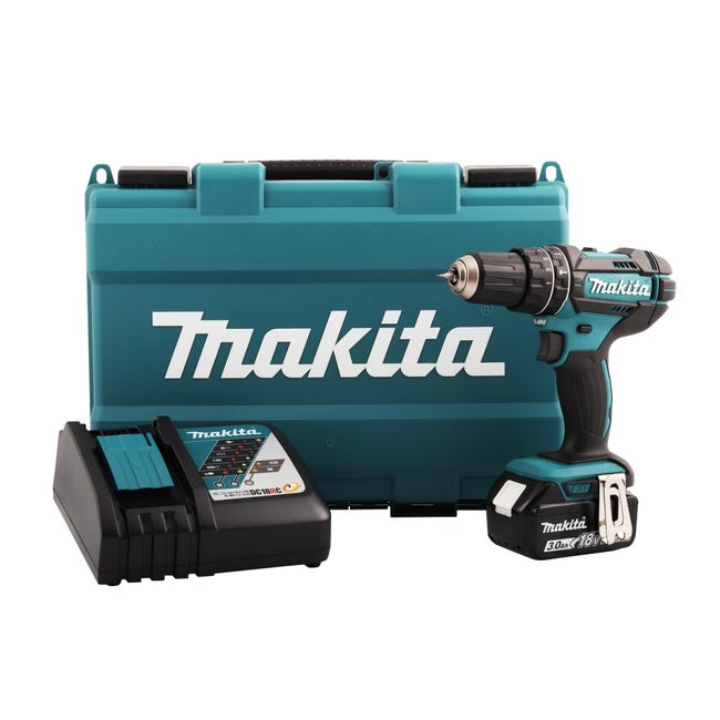 Taladro atornillador Makita 18V + 2 baterías de litio de 3 Ah + Maletín