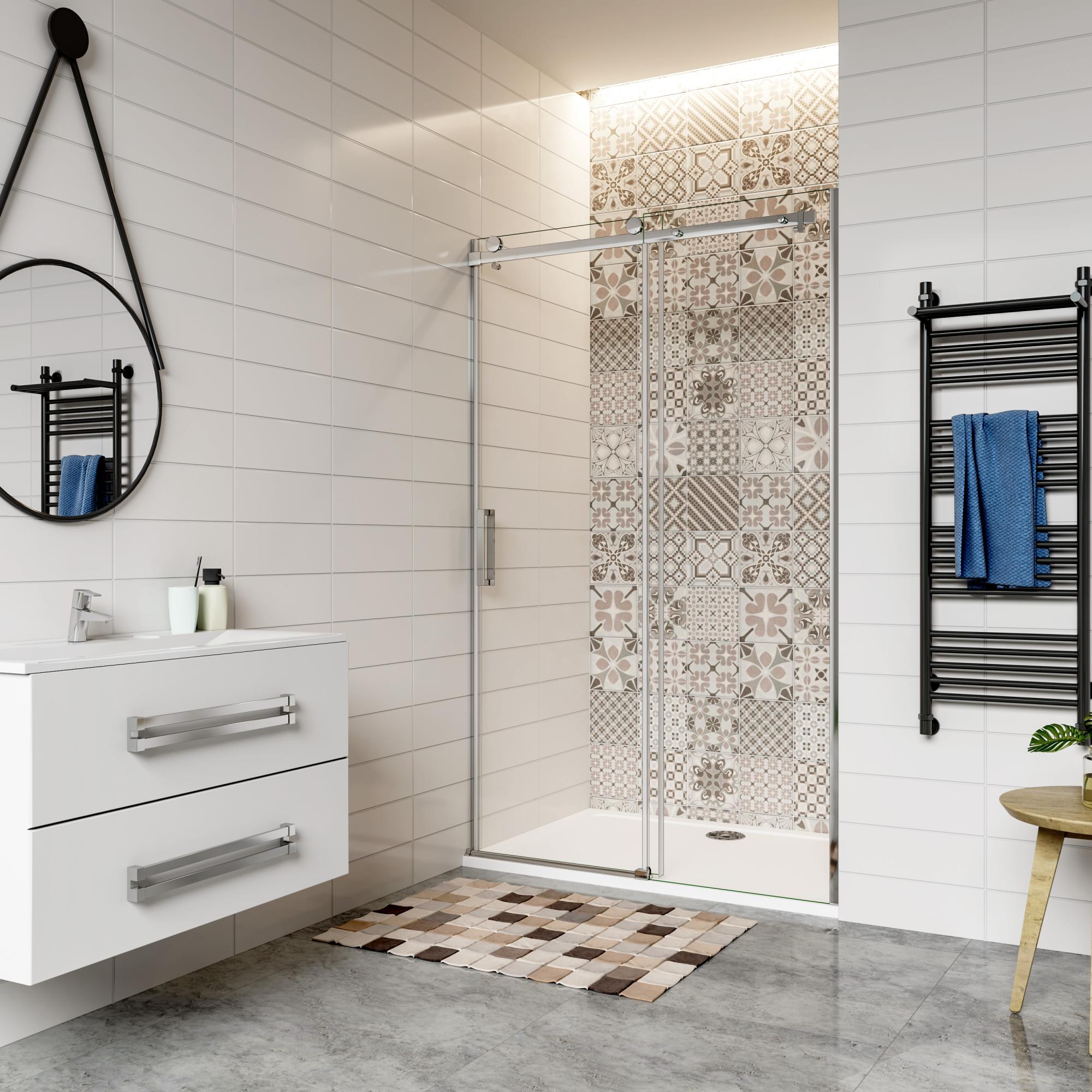 Box Doccia Angolare 120x80x195 Cm - Vetro Temperato 8mm, Porta Scorrevole