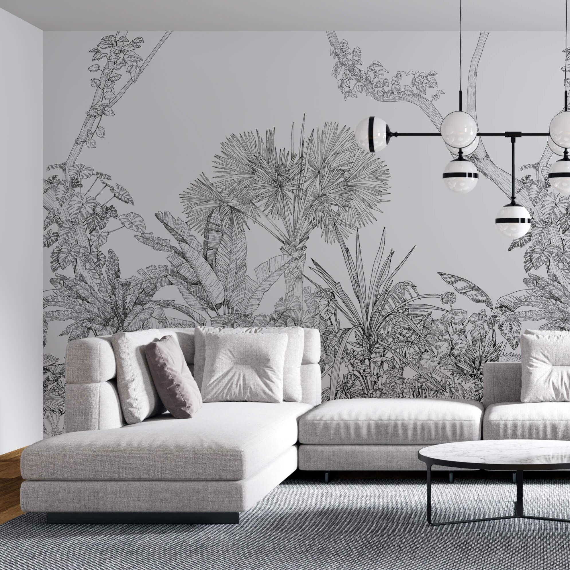 Papier Peint Panoramique Paysage Tropical Noir Et Blanc Naturalia 85x280cm La Touche Originale Leroy Merlin