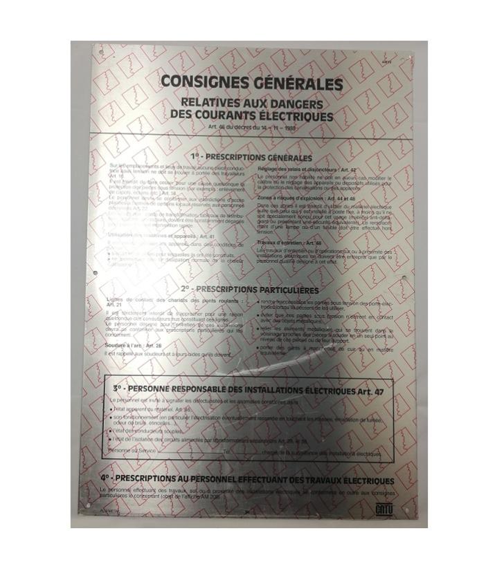 Catu Am18 Plaque Affiche Consignes Générales De Sécurité Électriques
