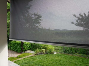 Store à projection autoportant sans perçage - 200 x 150 cm - Terrasse ou  balcon - Jaune rayé