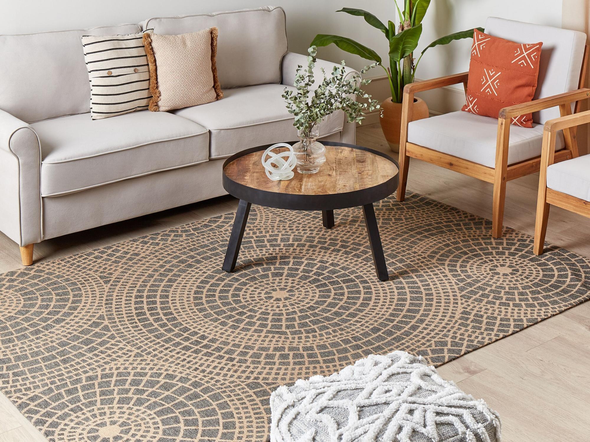 Tappeto con frange in iuta beige 140 x 200 cm fatto a mano Abana