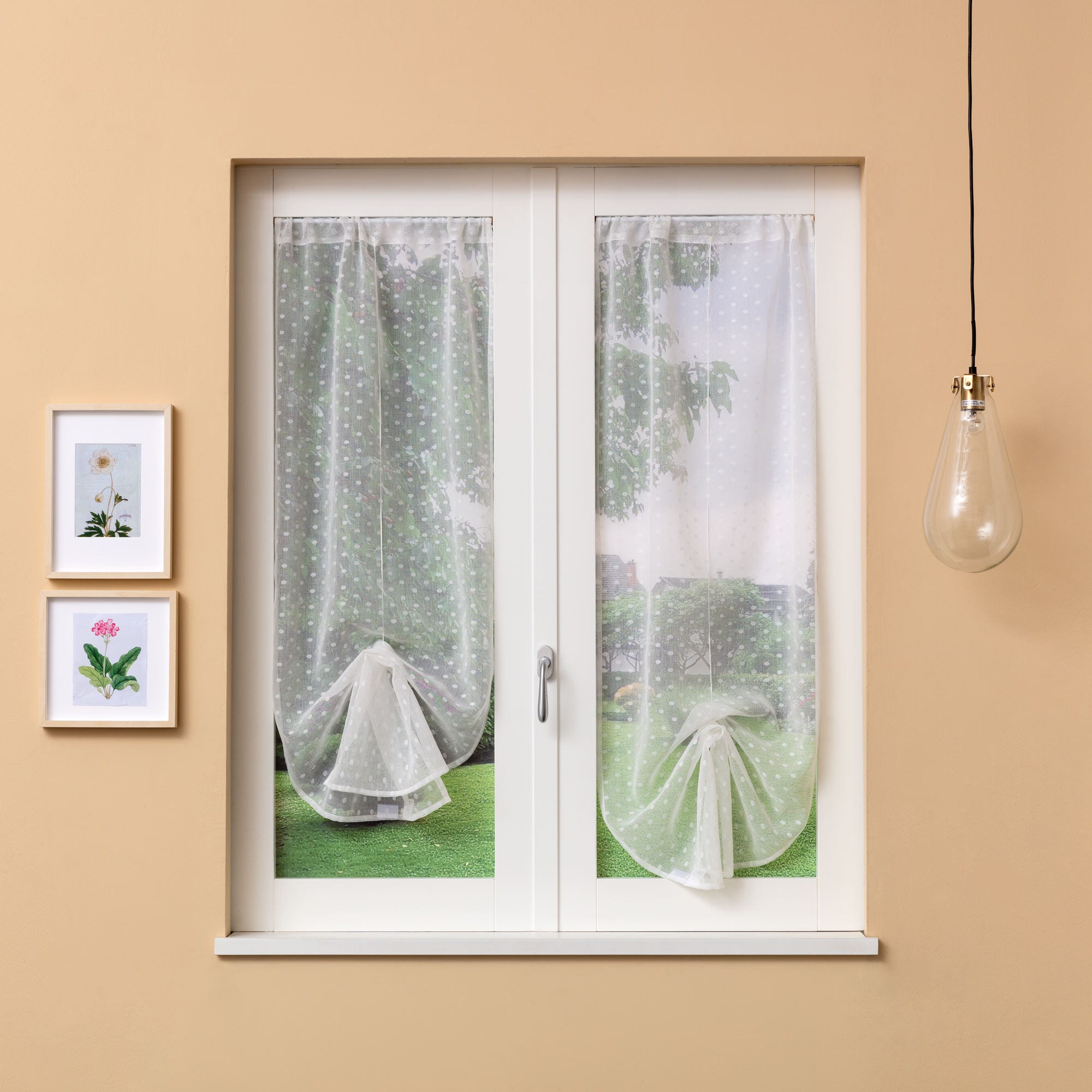 Coppia tendine, tenda a vetro, tendina a vetro regolabili parigi Naturale  cm 60x230
