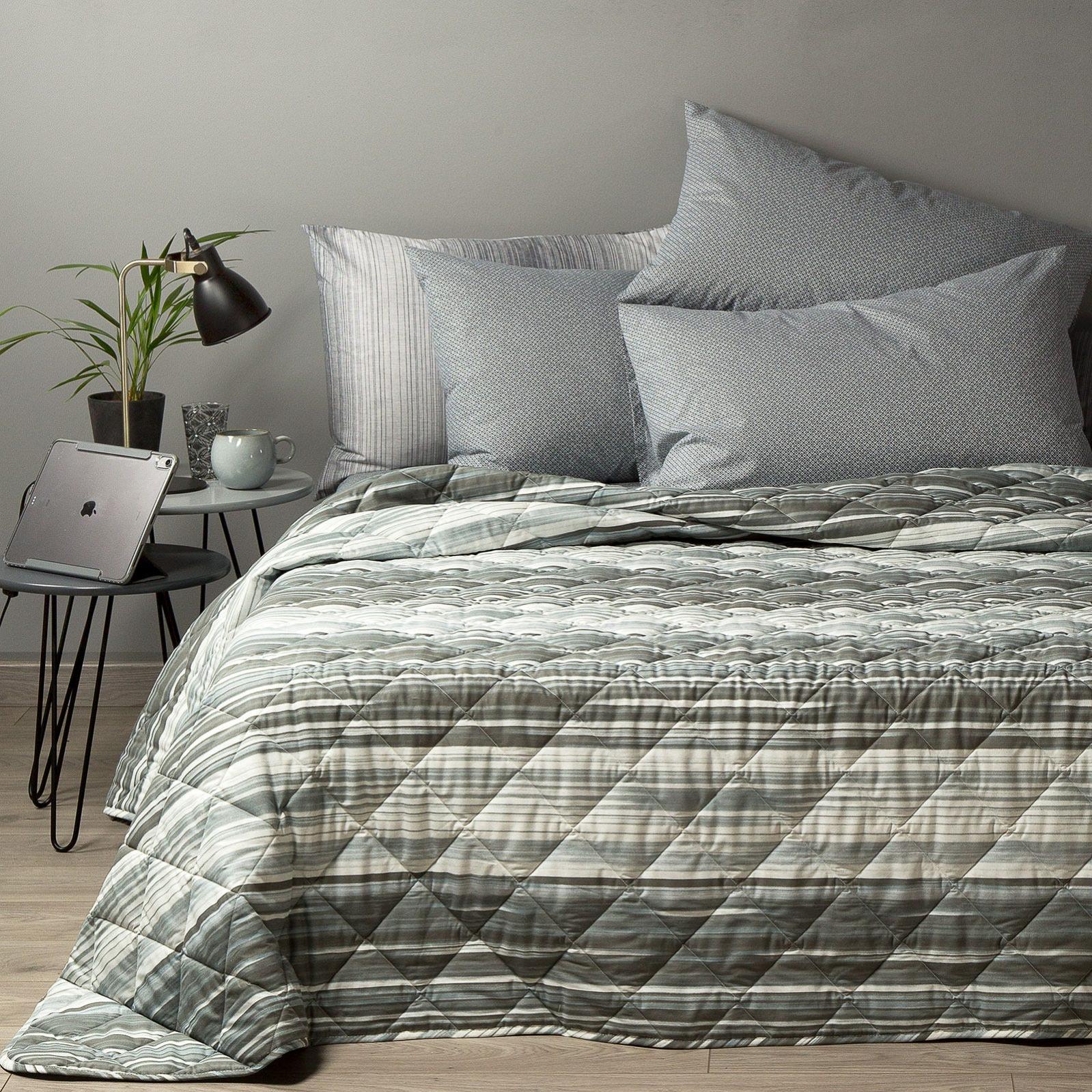 Copriletto Primaverile Trapuntato - In Cotone Grigio Per Letto Piazza E Mezzo - Foto 5