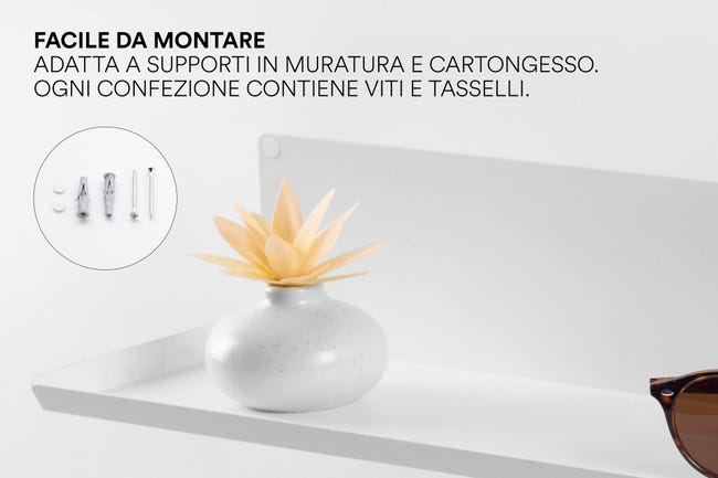 Mensole svuotatasche da muro dal design moderno e minimal adatta a ufficio,  salotto, bagno, 100% Made in Italy. (60cm, Bianca)