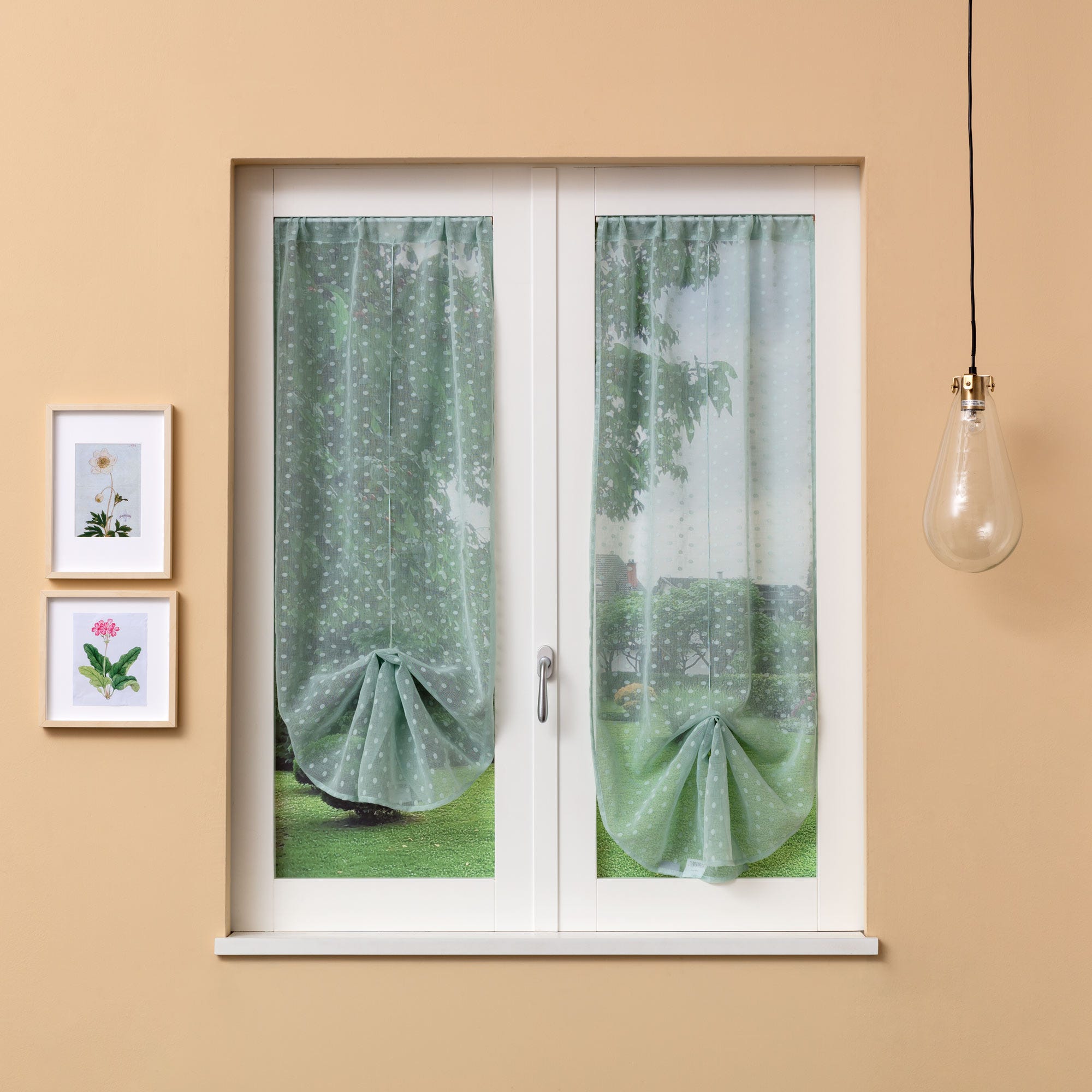 Coppia tendine, tenda a vetro, tendina a vetro regolabili parigi Verde cm  60x230