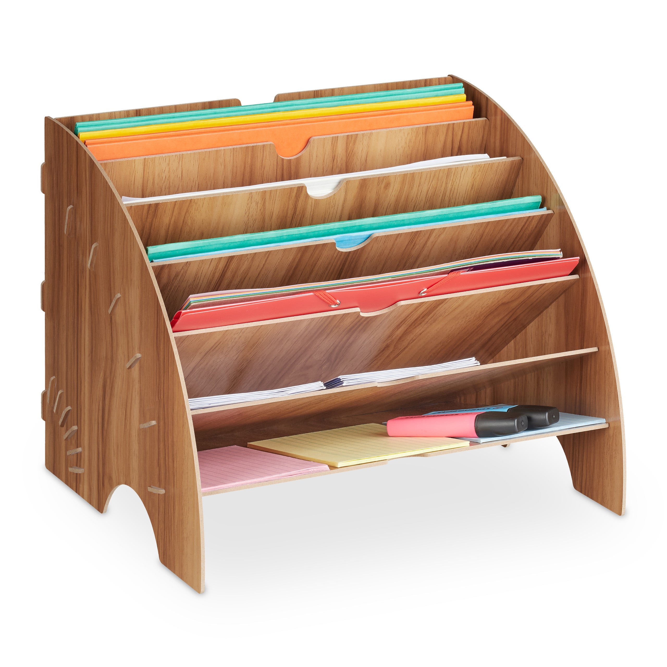 Relaxdays Portadocumenti da Scrivania, 6 Scomparti, DIN A4, HLP: 27x34x27  cm, Ufficio e Scuola, Desk Organizer, Marrone