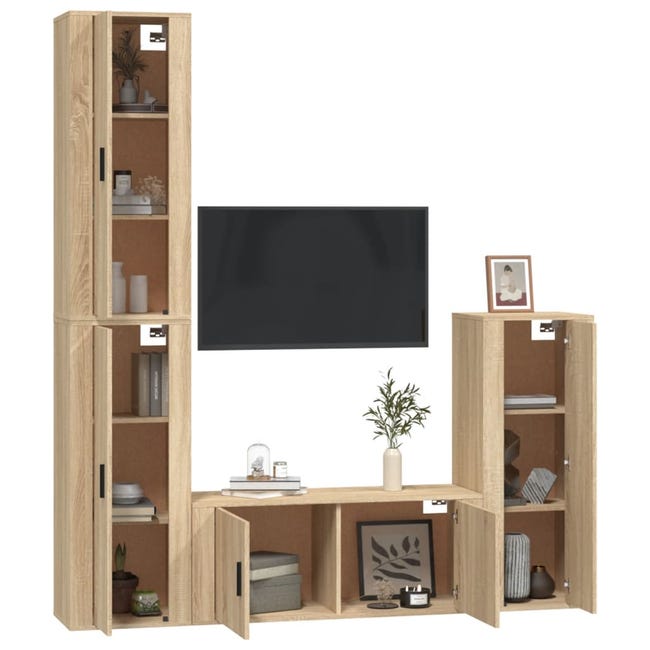 Set de muebles para TV 4 pzas madera contrachapada roble Sonoma