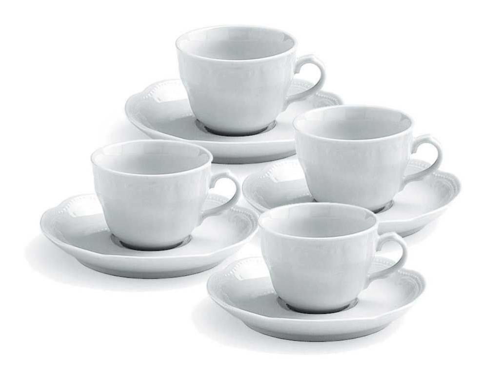 Tazze Caffè Tognana Set 6 Con Piattino - Porcellana Bianca, Bordo Platino, Capacità 90 Cc Set Porcellana Italiana Elegante