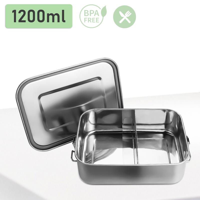 Boîte à Lunch Ronde En Acier Inoxydable 304 - 1200ml, étanche, Micro-ondes Et Lave-vaisselle Safe, Poignée Pliante