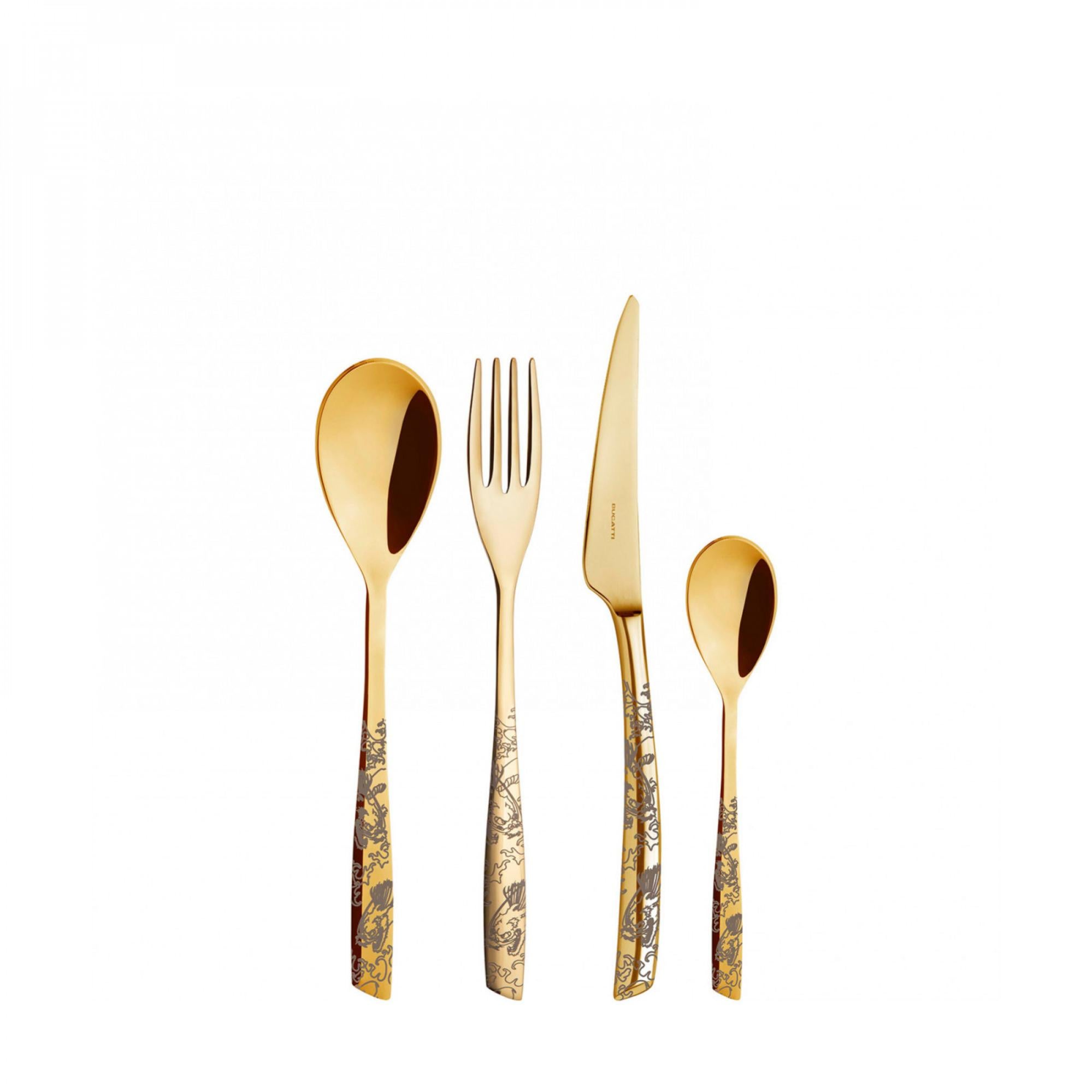 Set Posate 24 Pezzi PVD ORO LISCIO - Posateria Di Lusso, Acciaio Inox Con Rivestimento Color Oro