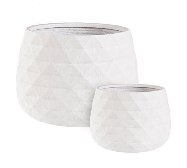 TYMAR Set 2 Vasi Rotondi Effetto Uncinetto Bianco - Plastica Leggera Per Piante Da Interno ø11cm