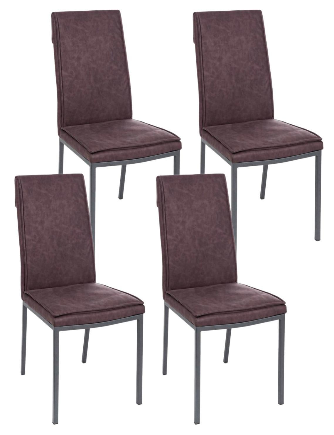 Casa Moro Set Di 4 Sedie Da Pranzo In Vera Pelle Cognac, Struttura In Ferro, Portata 120 Kg, Design Moderno, 50x47x88 Cm