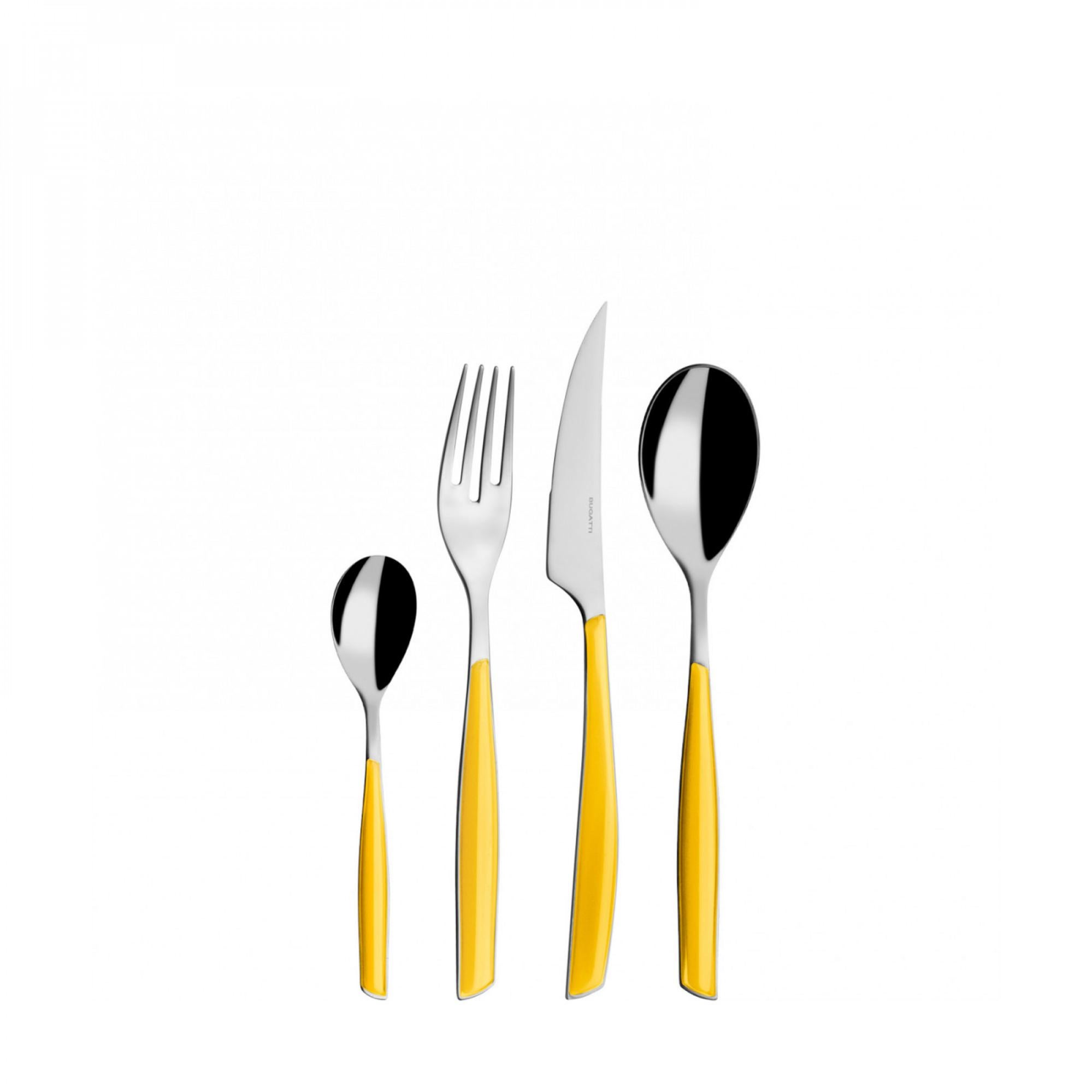 Set Posate 24 Pezzi Con Organizer - Colore Giallo Per Cucina Moderna