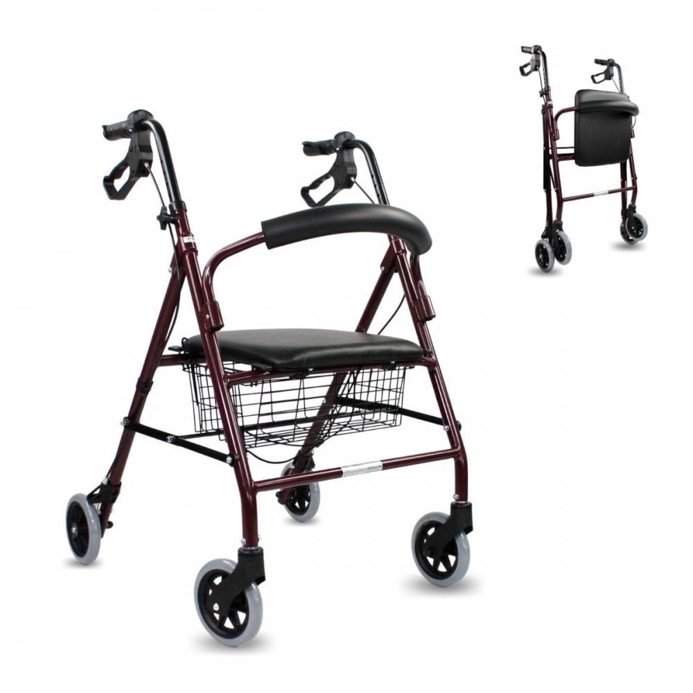 Clinicalfy andador para ancianos turia plegable frenos manuales aluminio con cesta ligero y resistente con asiento y 4 ruedasburdeos