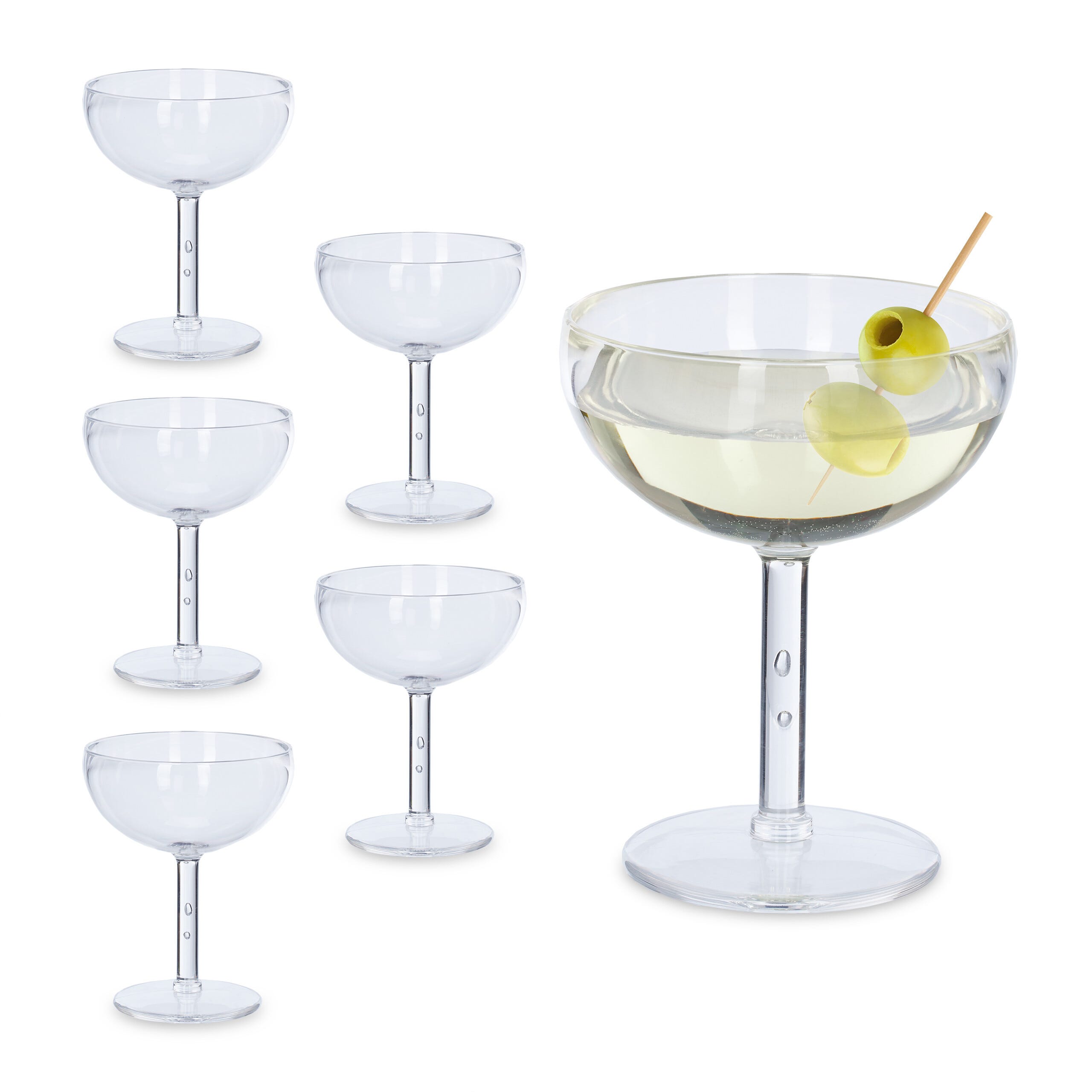 Relaxdays Bicchieri in Plastica da Martini, Set da 6, Infrangibili,  Riutilizzabili, Senza BPA, 400 ml, Cocktail, Bianco