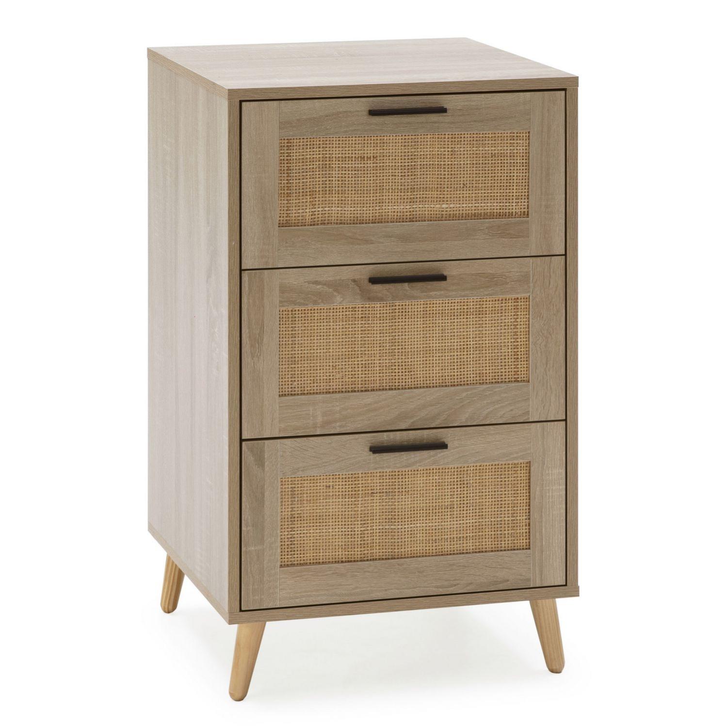 Cassettiera Dalia 4 cassetti color rovere con rattan naturale | Leroy ...