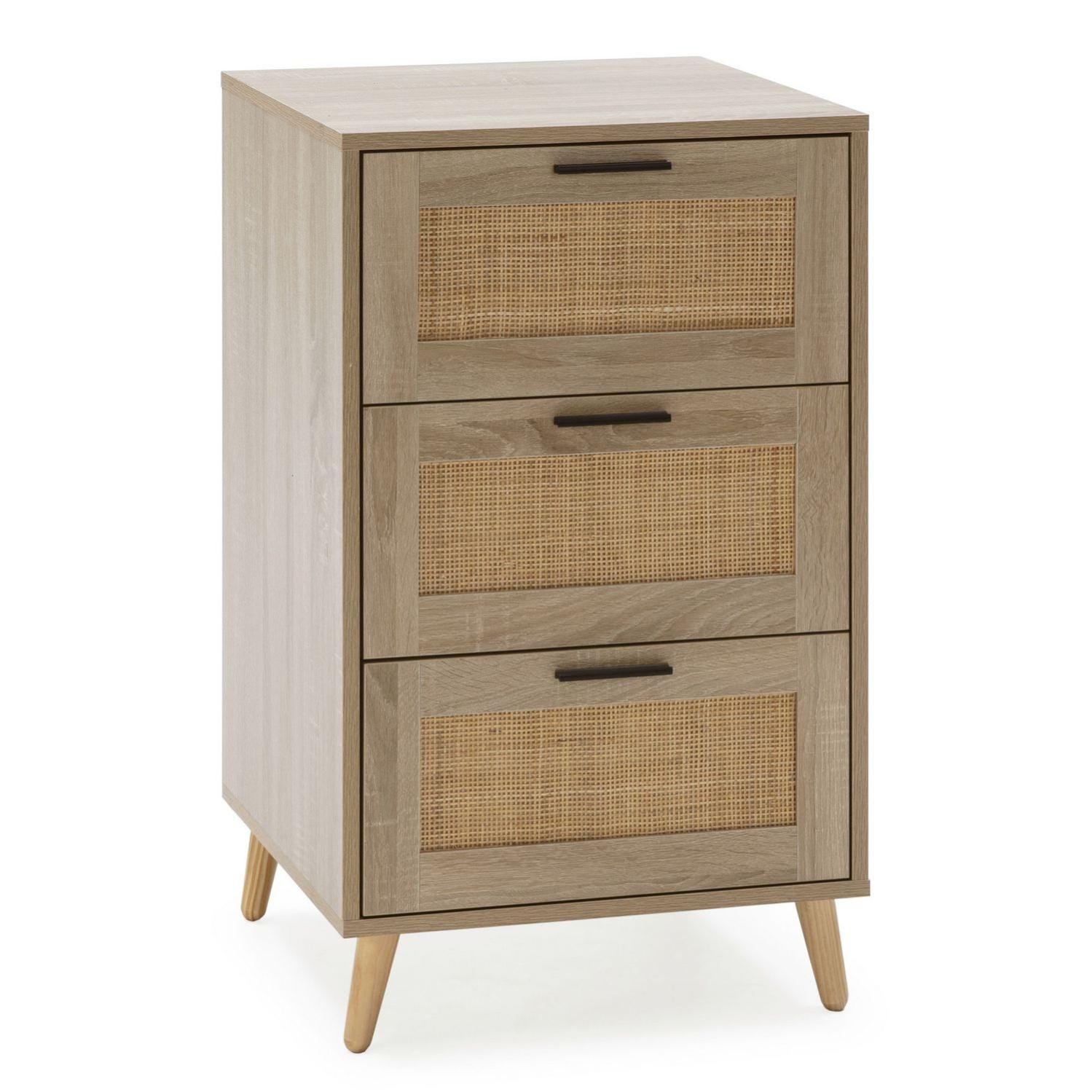 Cassettiera Dalia 4 cassetti color rovere con rattan naturale | Leroy ...