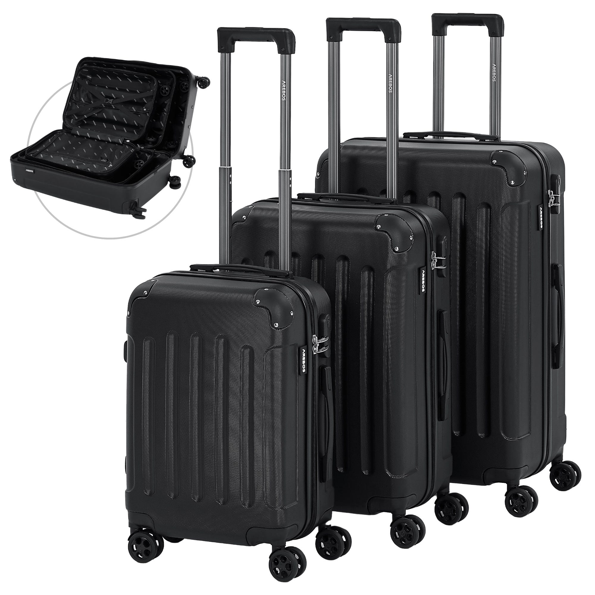 Valise de Voyage à roulettes Rigide M - L - XL Valise de Transport Noires  Ensemble de valises M + L + XL