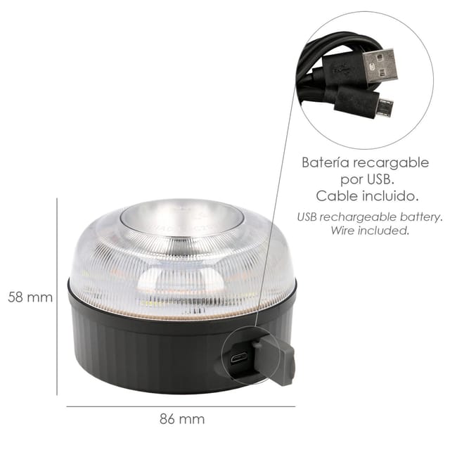 Luz Led Emergencia Coche V16 Baliza Luminosa Hologada Recargable USB Leroy Merlin
