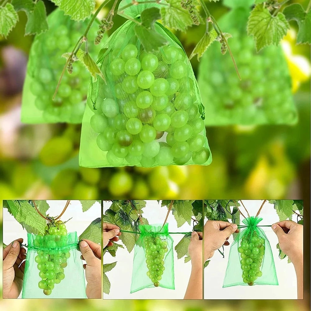 100 PCS sacs de culture de fruits de raisin filet de Protection des plantes  végétales maille pour la lutte antiparasitaire outils de jardin (17X23cm)