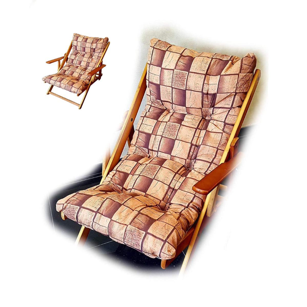 Cuscino Imbottito Per Poltrona Relax, Sdraio O Dondolo, Turchese, 115x55 Cm, In Policotone Con Spugna Triturata