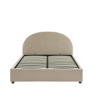 Lit Coffre Bubble Tissu Bouclette Beige 180x200 Cm - Design Arrondi, Tête De Lit Capitonnée, Rangement Intégré