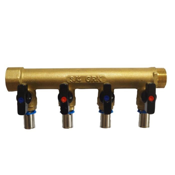 Collecteur PER à Glissement Avec Vannes - GRK - M/F - 3/4' - Diamètre 12 Mm - 2 Sorties - Pour Installation Plomberie