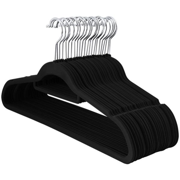Lot De 100 Cintres Velours Yaheetech - Antidérapants Avec Crochet 360° - Pour Costumes, Robes Et Manteaux - Noir - Gain De Place
