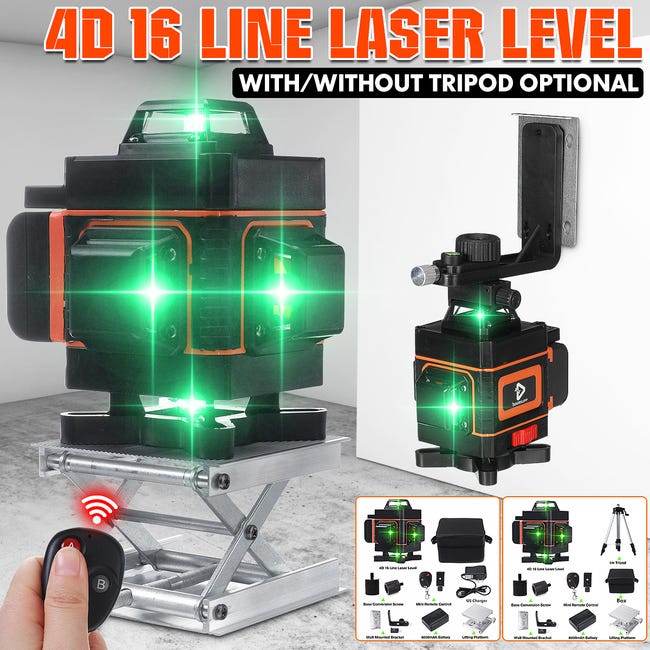 Nivel Laser 360 Autonivelante 4D 16 Lineas 100 Pies Luz Verde Con Control  Remoto