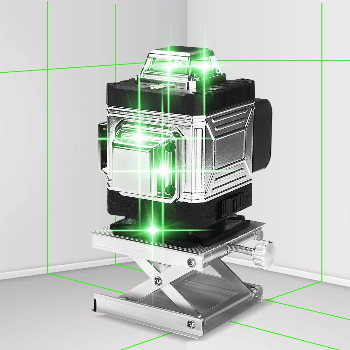 Livello laser 4D 16 linee regolabili, verde a 360°, interno/esterno,  batteria da 4000 mAh e accessori inclusi