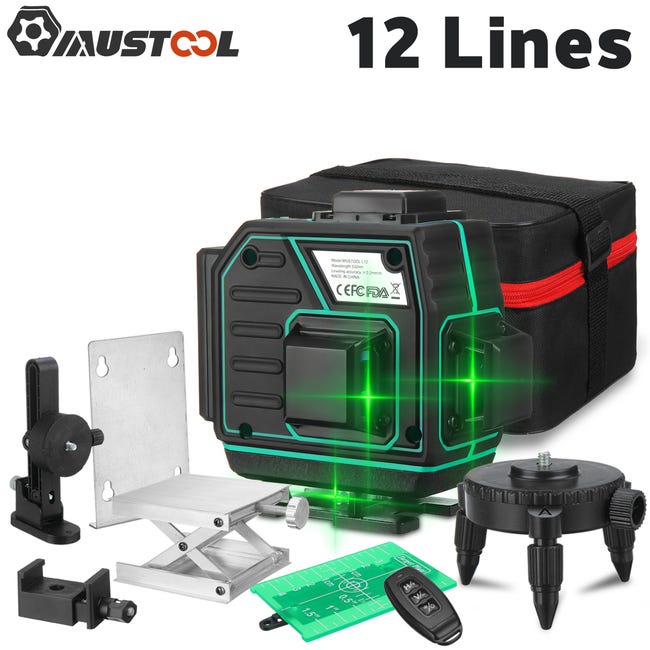 Livella laser 3D a 12 linee, autolivellante a 360°, laser verde, robusta,  precisa e multifunzionale