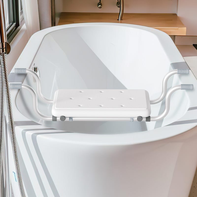 Siège de bain,Siège de baignoire, Chaise jusqu'à 136Kg 72-82cm Ajustable  Réglable Blanc Aluminium