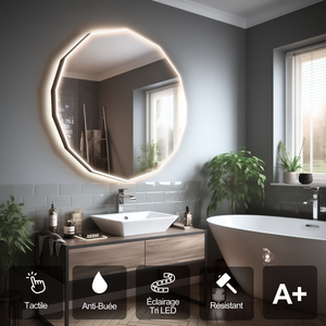 Relaxdays Specchio da Trucco con Illuminazione a LED, Sensore Touch, 6  Lampadine 3 Livelli di Luce, Batterie o USB, Nero
