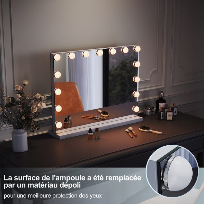 Coiffeuse 1 tiroir 1 porte 1 miroir avec ampoules LED ELODIE pas cher 