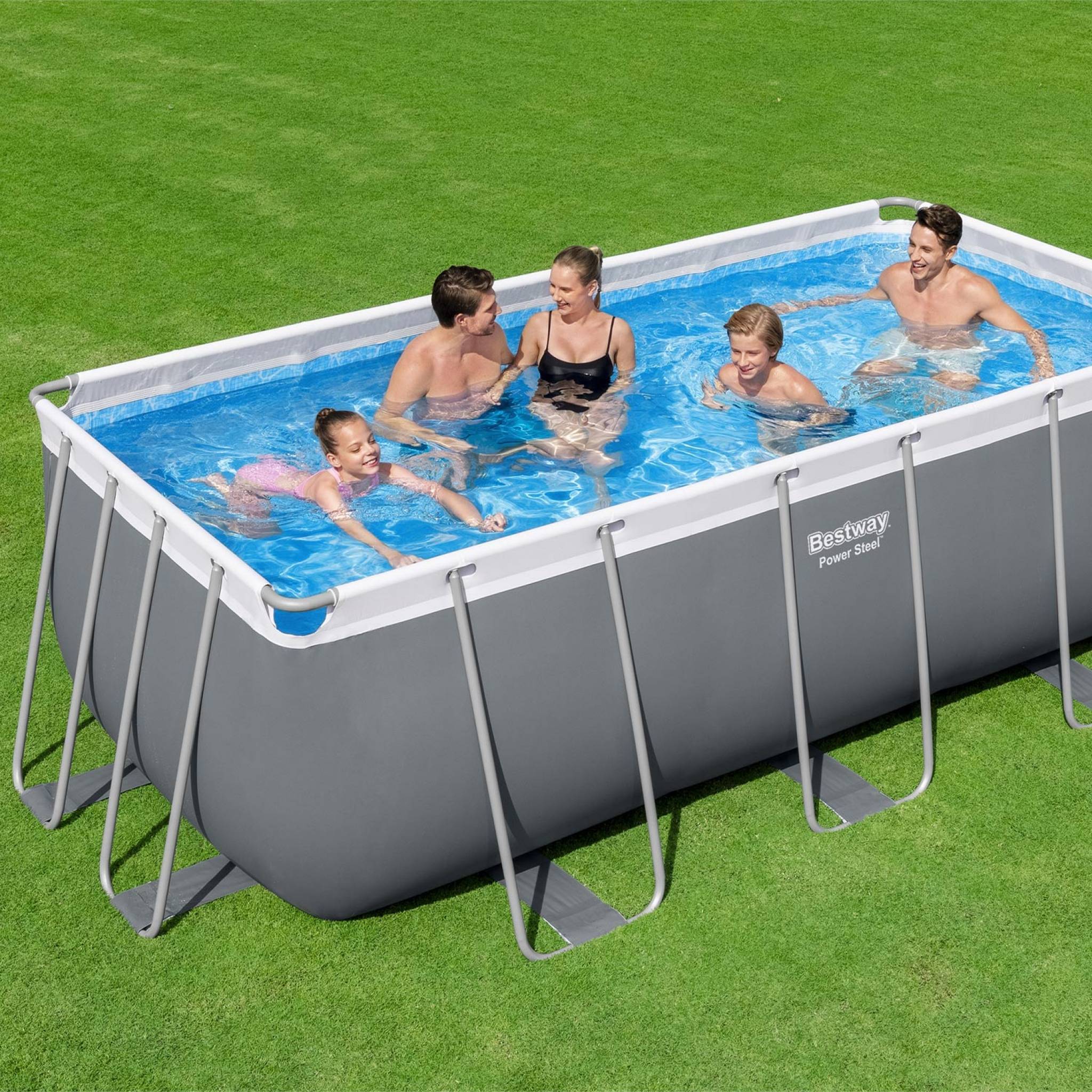 BESTWAY Piscine hors sol tubulaire. rectangulaire grise 4x2 avec pompe de  filtration et armature en acier pas cher 