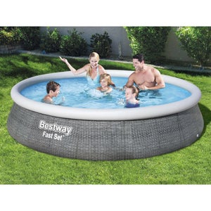 Piscine tubulaire rectangulaire anthracite avec pompe filtrante à cartouche  - L396 x l213 x H122 cm - BANTAYAN