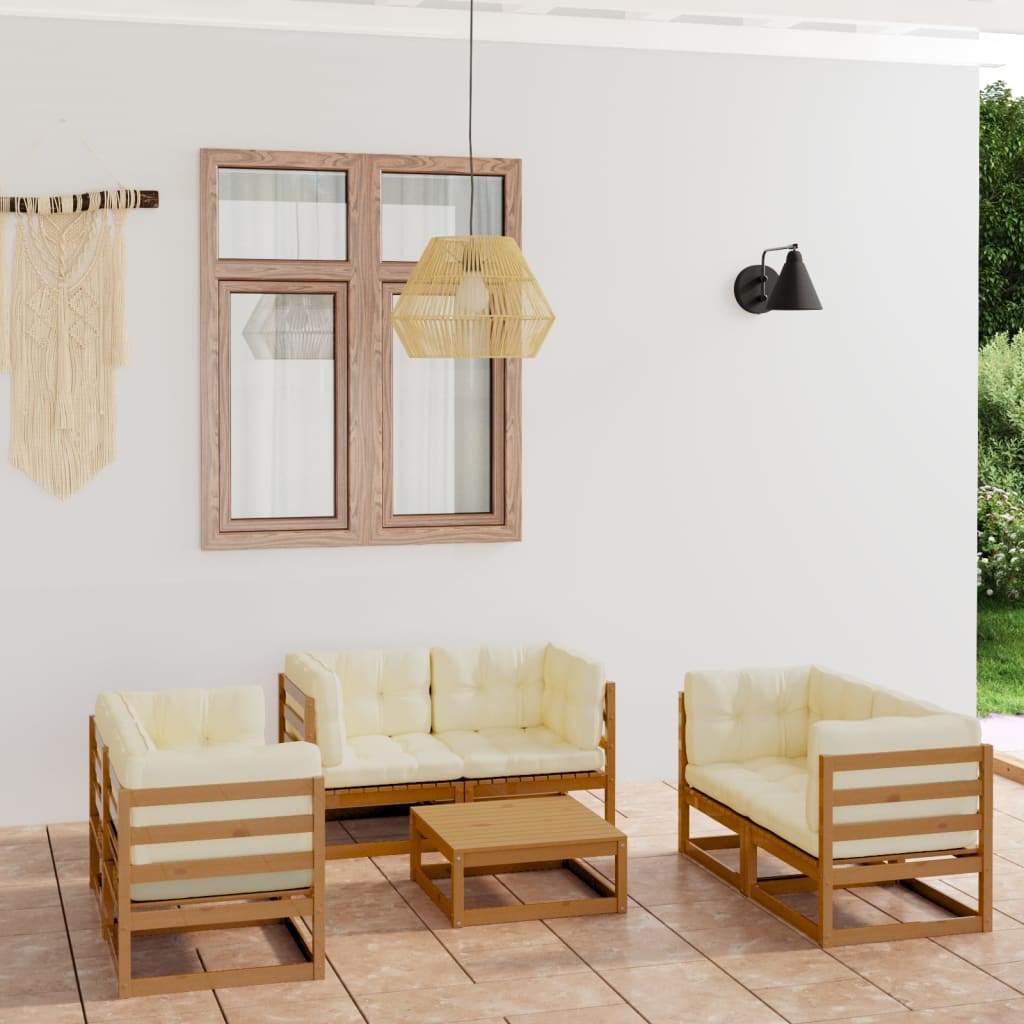 Maison Exclusive Juego de muebles jardín 7 pzas y cojines madera