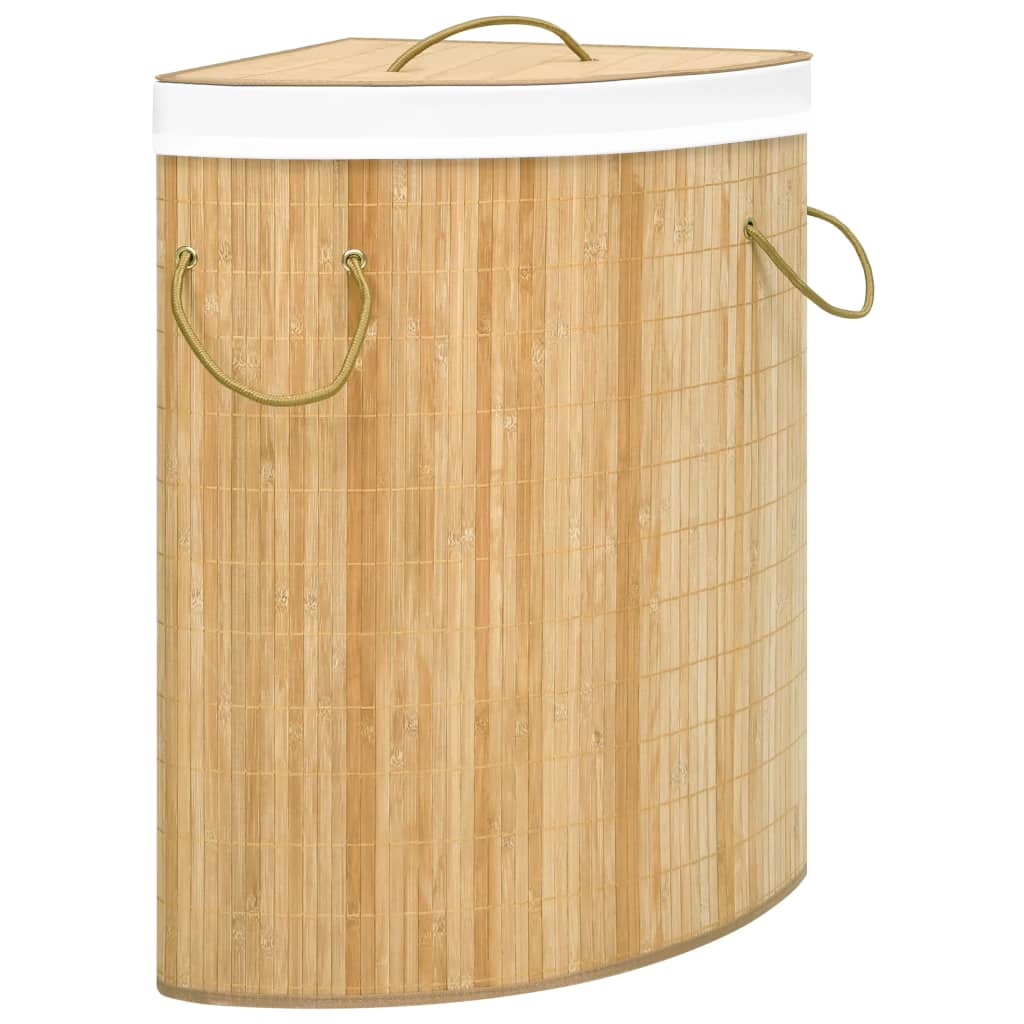 Cesto Ropa Sucia Esquinero, Cubo Colada Plegable con Tapa, Canasta, Bambú,  65 x 49,5 x