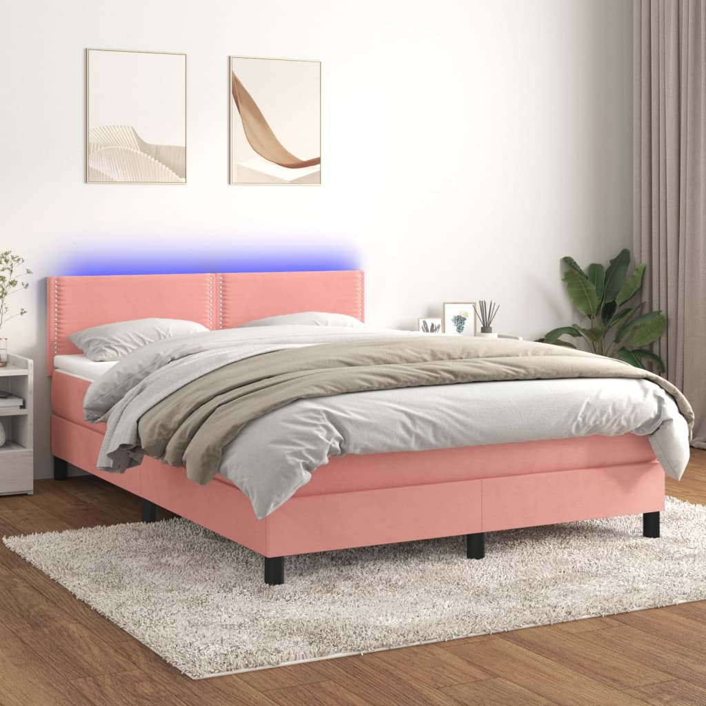 Maison Exclusive - Letto a Molle con Materasso e LED Rosa 140x200 cm in  Velluto