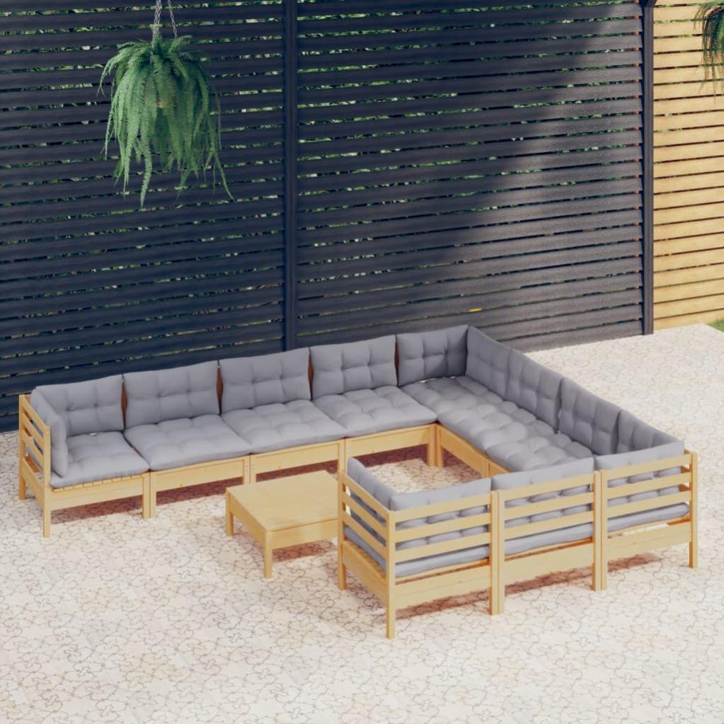VidaXL Set Divani Giardino 10 Posti In Legno Acacia Con Cuscini Grigio Scuro - Include Tavolo E Sedie
