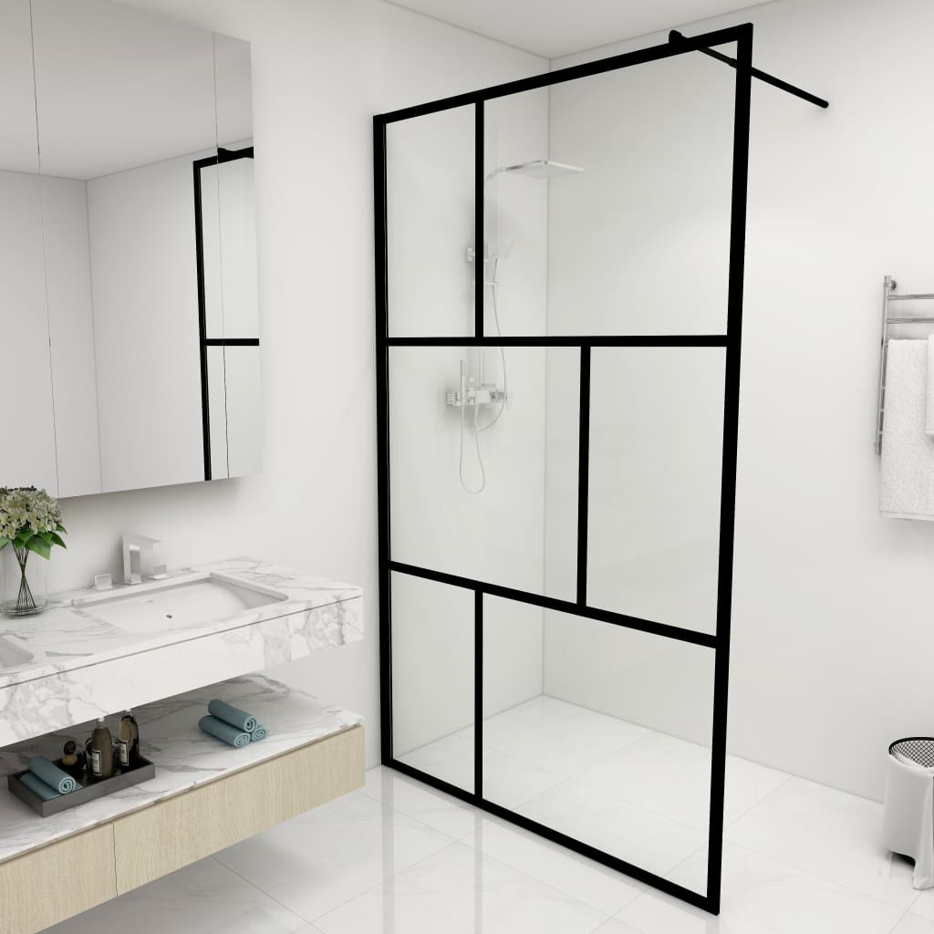 Maison Exclusive Mampara ducha con estante vidrio ESG y aluminio negro  118x190cm