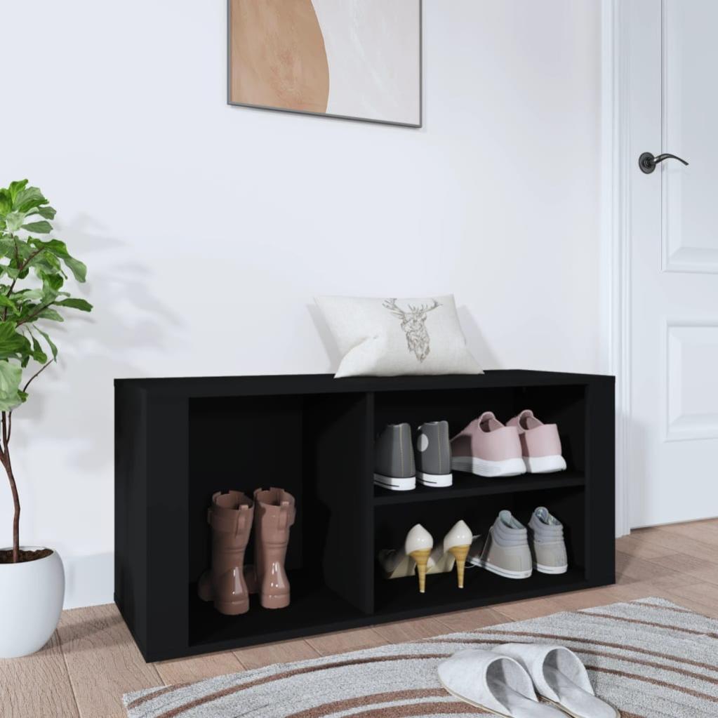 Scarpiera VidaXL 60x30x45 Cm In Legno Multistrato Nero - Base In Acciaio, Ripiano Inclinato - 2